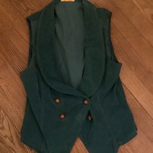Salt and pepper vest. Teal corduroy